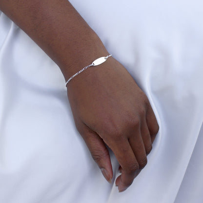 Sterling Silver Figaro Chain Engravable ID Plate 7 Inch Bracelet