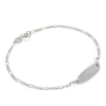 Sterling Silver Figaro Chain Engravable ID Plate 7 Inch Bracelet