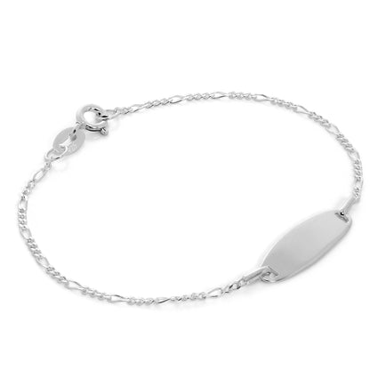 Sterling Silver Figaro Chain Engravable ID Plate 6 Inch Bracelet