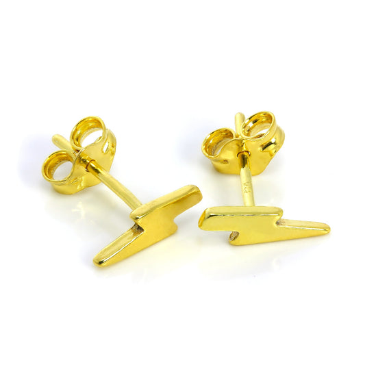 Gold Plated Sterling Silver Lightning Bolt Stud Earrings
