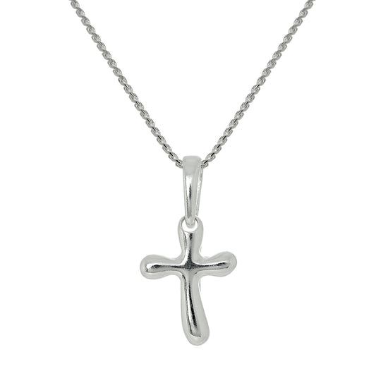 Sterlingsilber Gerundet Kreuz Anhänger Halskette 40,5 - 56cm