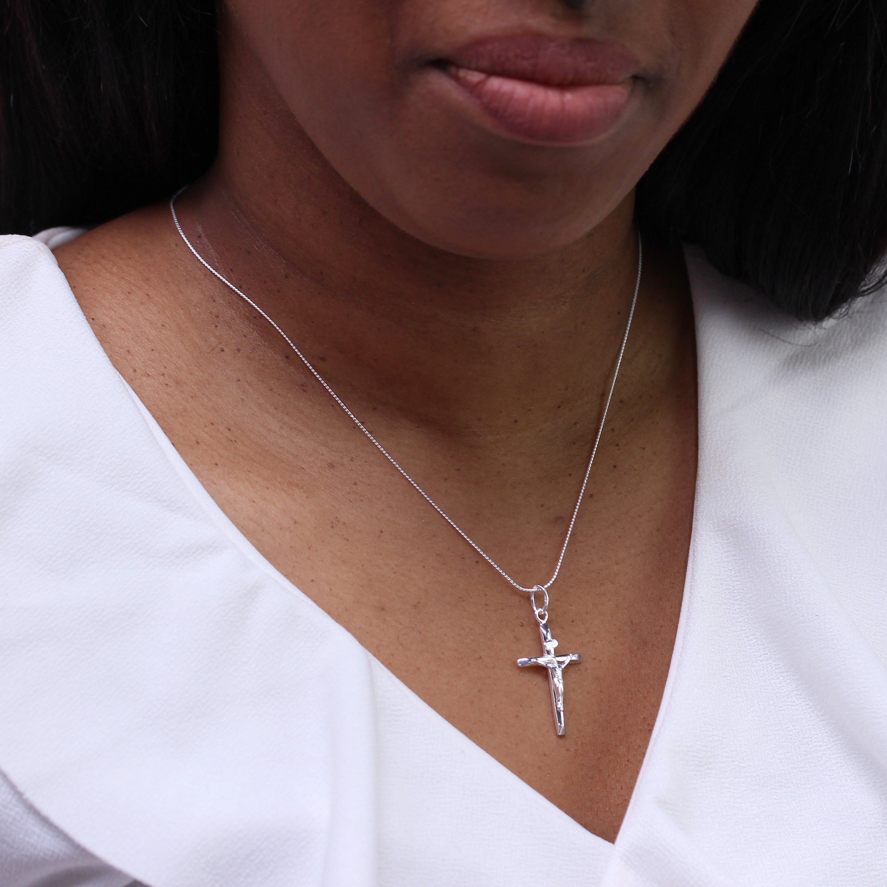Large Sterling Silver Crucifix Cross Pendant Necklace 14 - 28 Inches