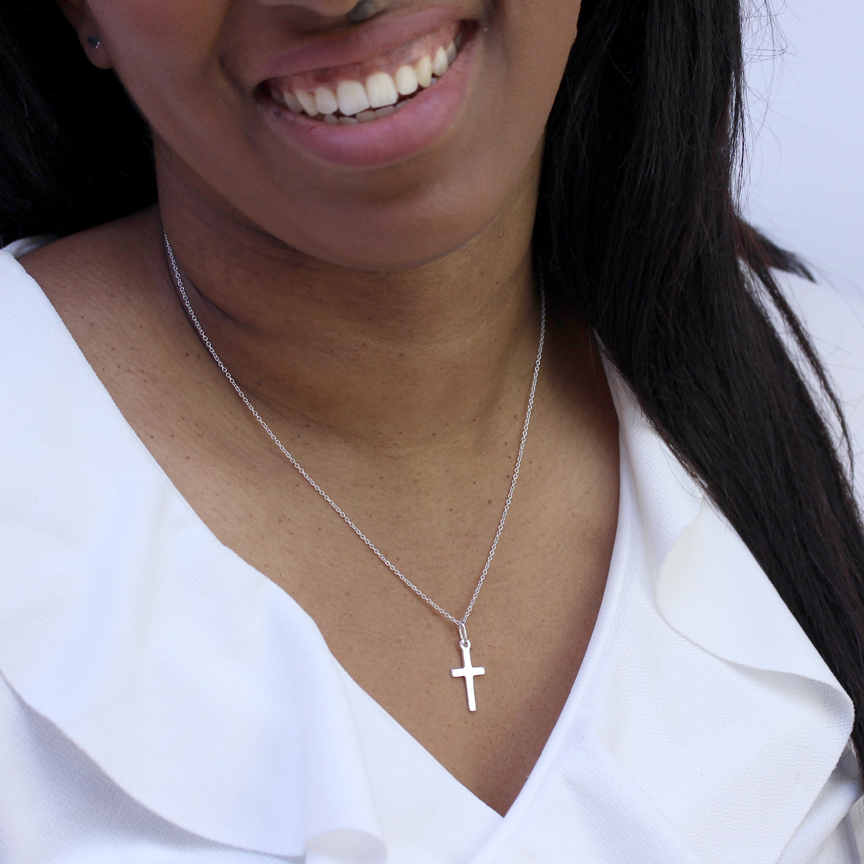 Sterling Silver Plain Cross Pendant Necklace 16 - 22 Inches