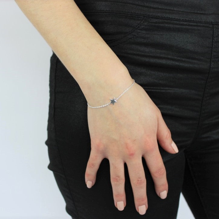 Fine Sterling Silver Star Belcher Chain Bracelet