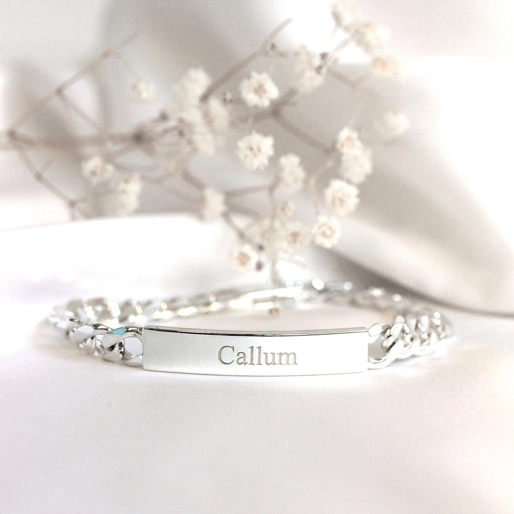 Heavy Curb Sterling Silver 8 Inch Engravable ID Bracelet