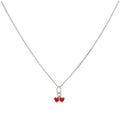 Tiny Sterling Silver & Red Enamel Double Heart Pendant Necklace 14 - 22 Inches