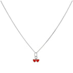 Tiny Sterling Silver & Red Enamel Double Heart Pendant Necklace 14 - 22 Inches