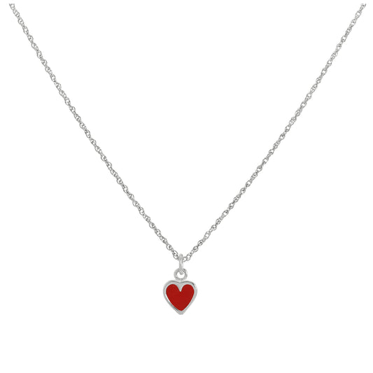 Sterling Silver & Red Enamel Heart Pendant Necklace 14 - 22 Inches
