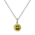 Sterling Silver & Yellow Enamel Smiley Face Pendant Necklace 14 - 22 Inches