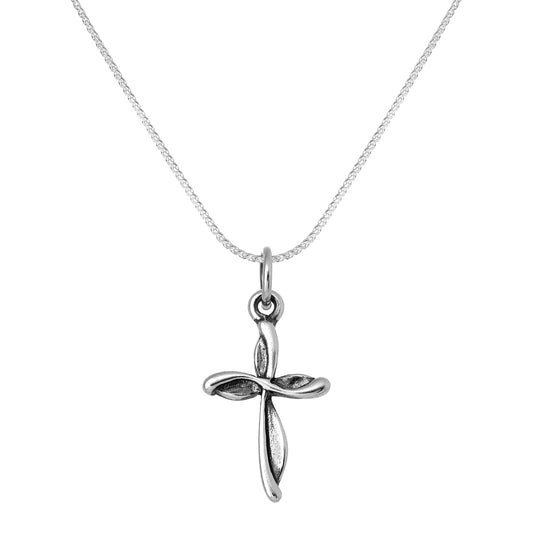 Sterling Silver Twisted Cross Pendant Necklace 16 - 22 Inches