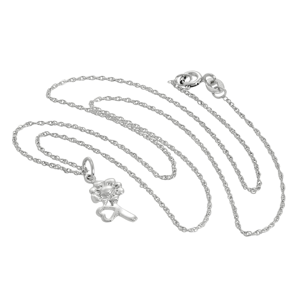 Sterling Silver Flower & Heart Pendant Necklace 14 - 22 Inches