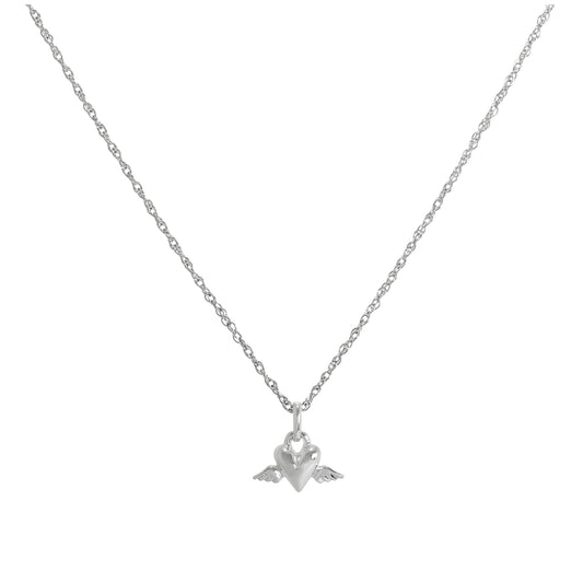 Sterling Silver Winged Heart Pendant Necklace 14 - 22 Inches