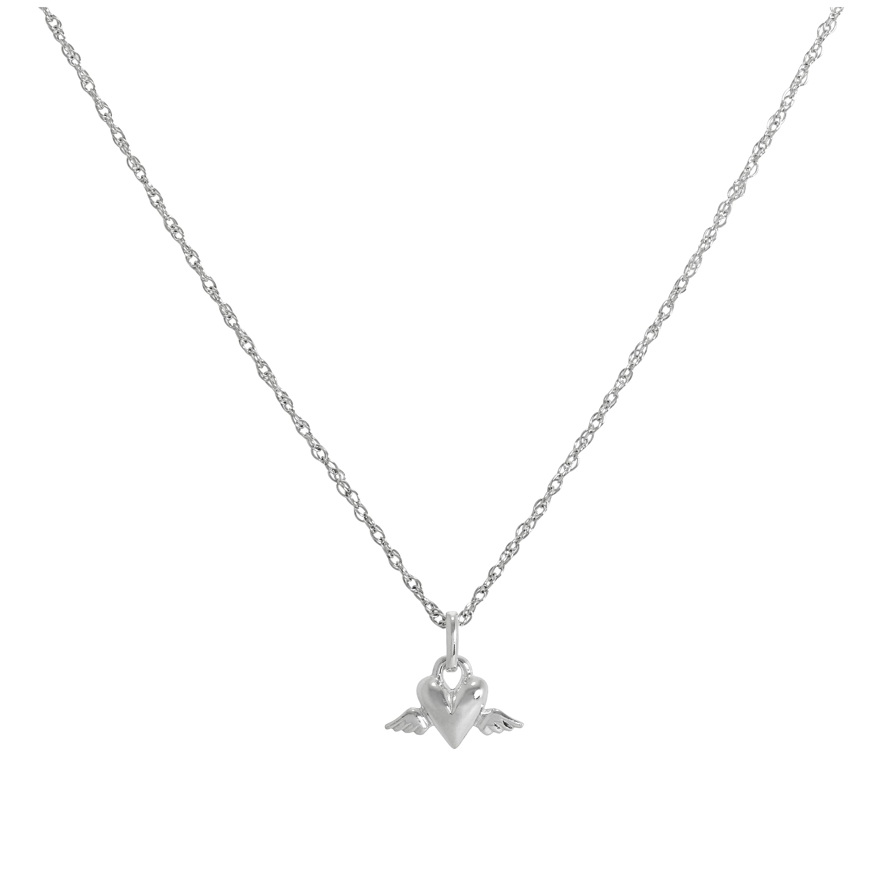 Sterling Silver Winged Heart Pendant Necklace 16 - 20 Inches