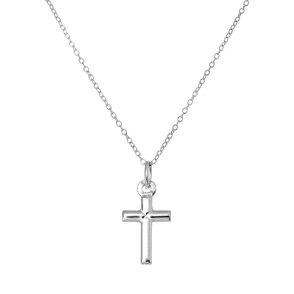 Simple Sterling Silver Cross Pendant on 18 Inch Trace Chain