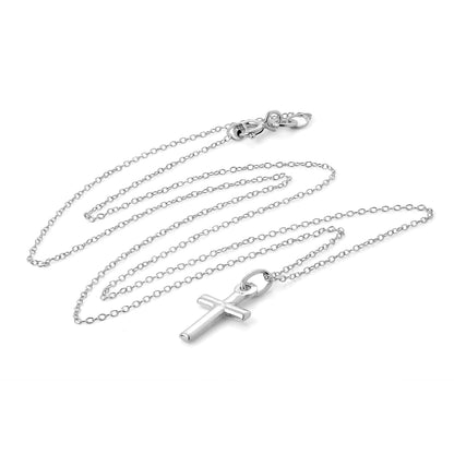 Simple Sterling Silver Cross Pendant on 18 Inch Trace Chain