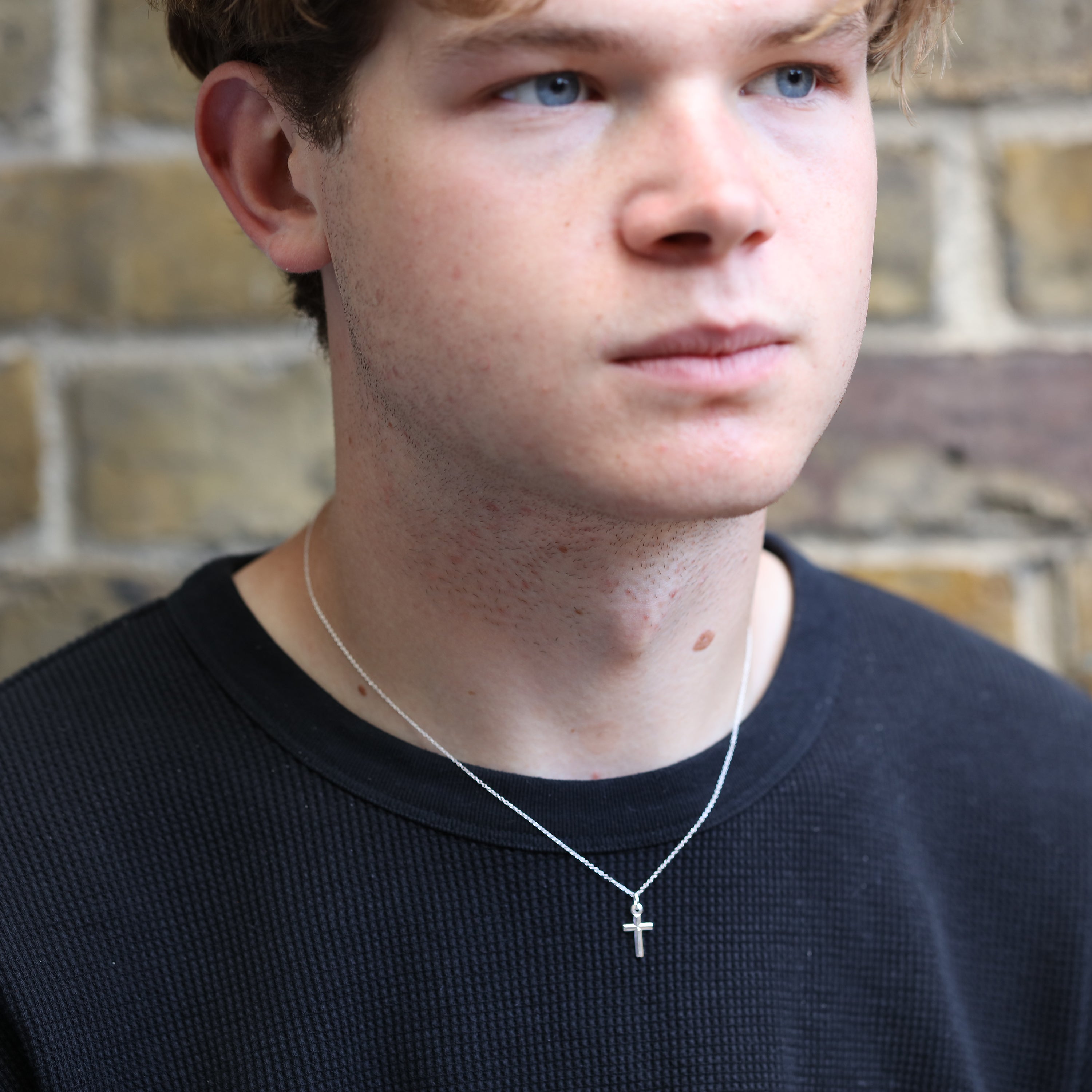 Simple Sterling Silver Cross Pendant on 18 Inch Trace Chain