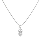Sterling Silver Peace Symbol & Heart Pendant Necklace 16 - 24 Inches