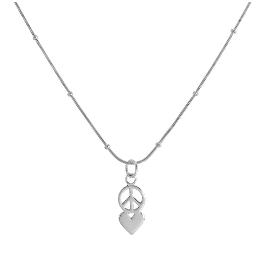 Sterling Silver Peace Symbol & Heart Pendant Necklace 16 - 24 Inches