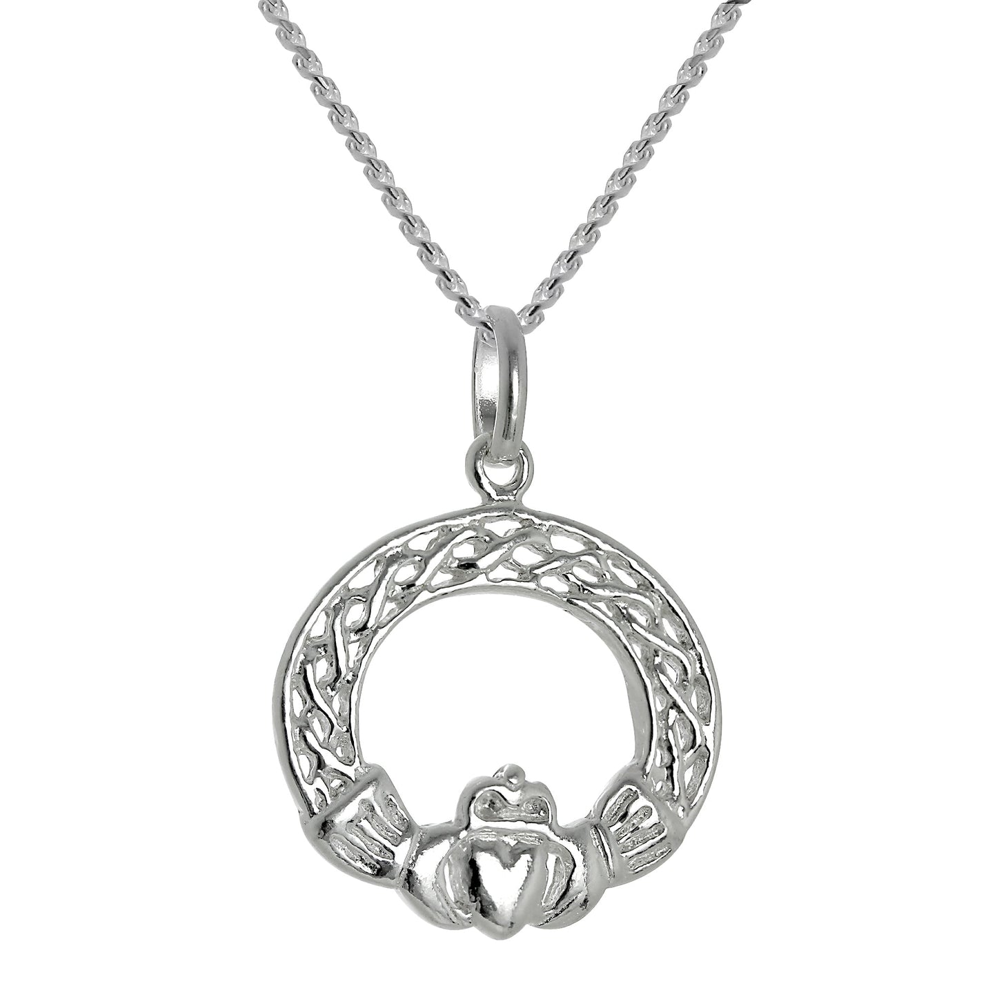 Large Sterling Silver Claddagh Pendant Necklace 16 - 22 Inches