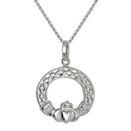 Large Sterling Silver Claddagh Pendant Necklace 14 - 28 Inches