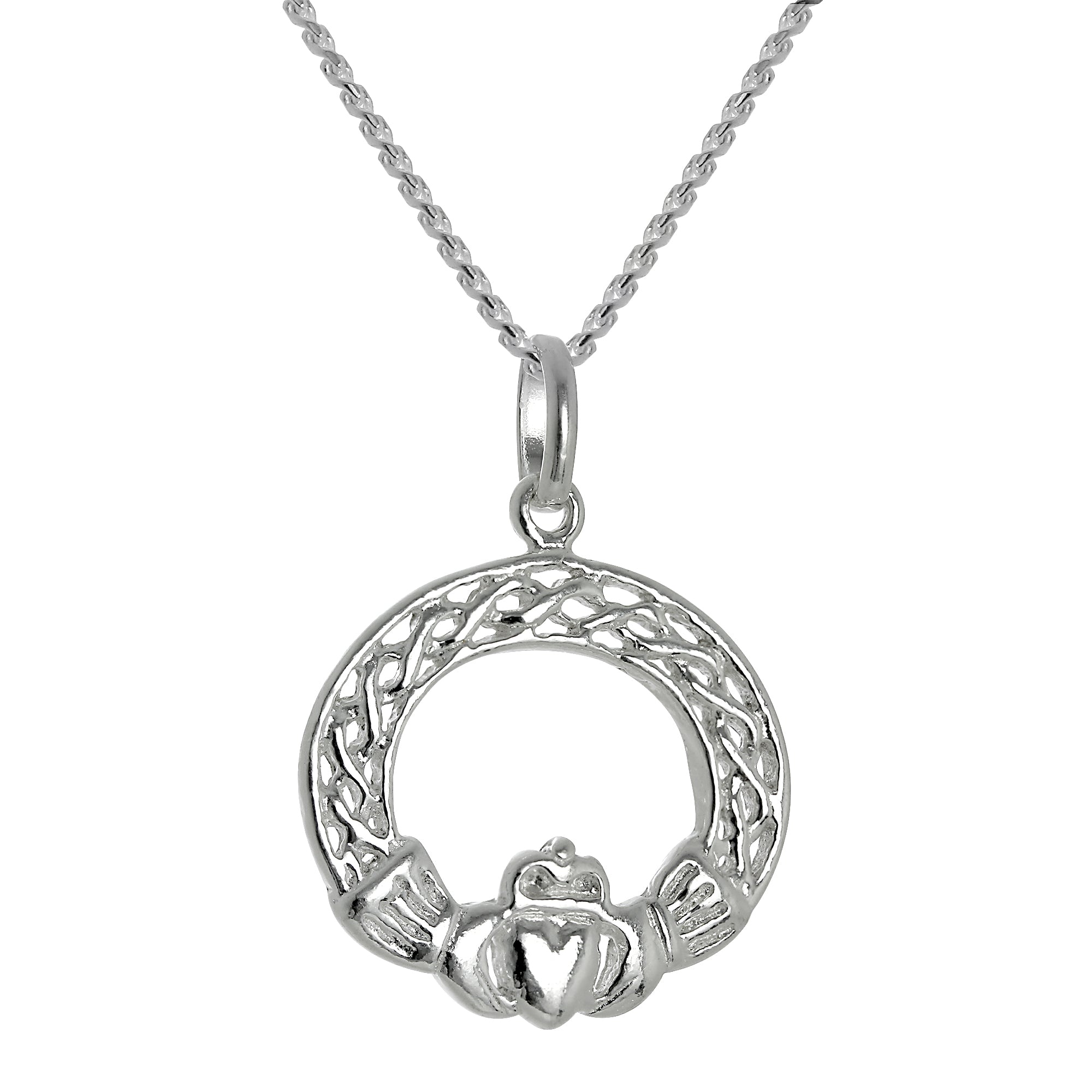 Large Sterling Silver Claddagh Pendant Necklace 14 - 28 Inches