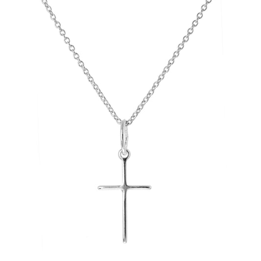 Plain Light Sterling Silver Cross Pendant Necklace 16 - 22 Inches