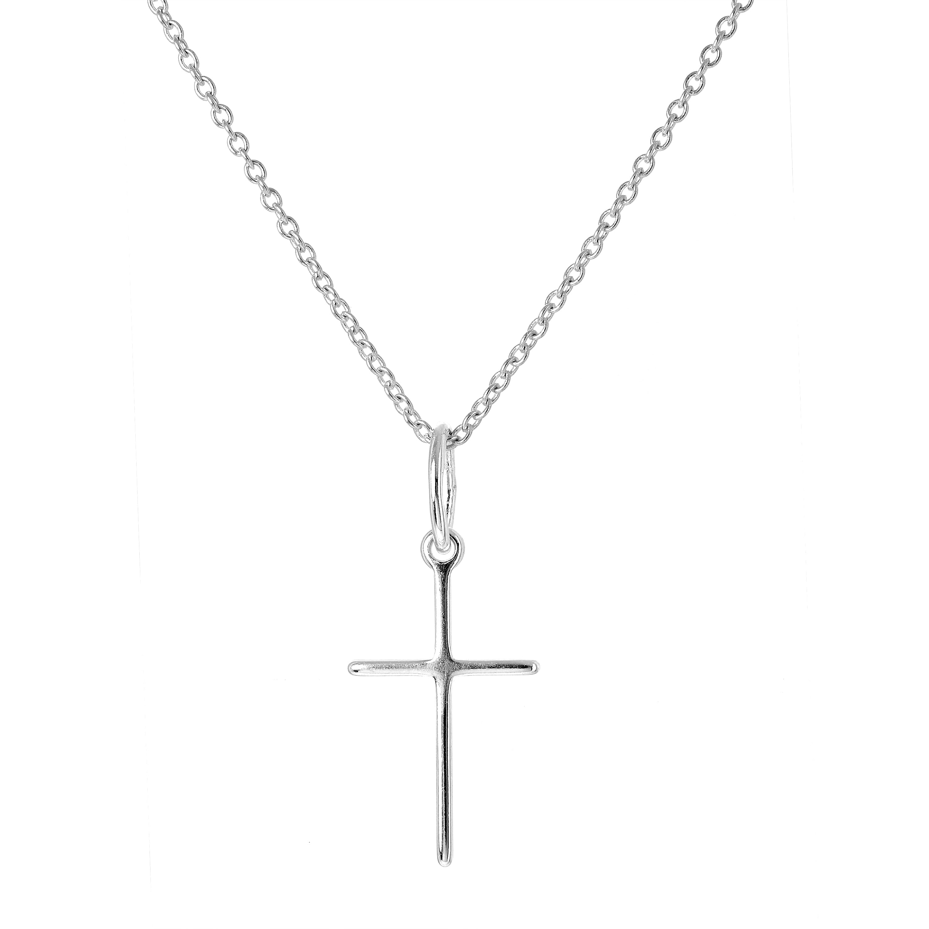 Plain Light Sterling Silver Cross Pendant Necklace 16 - 22 Inches