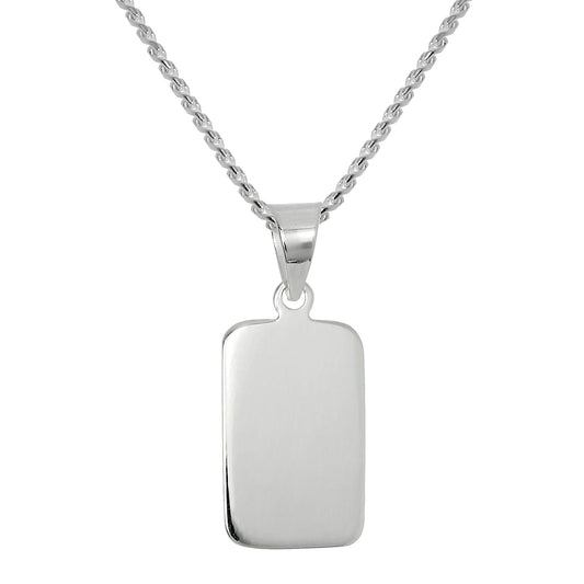 Sterling Silver Rectangular Engravable Pendant Necklace 16- 22 Inches
