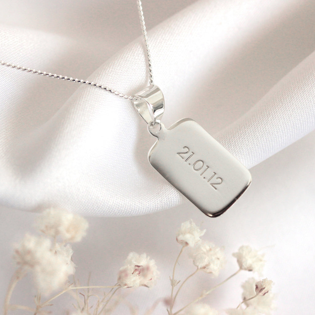 Sterling Silver Rectangular Engravable Pendant Necklace 14- 28 Inches