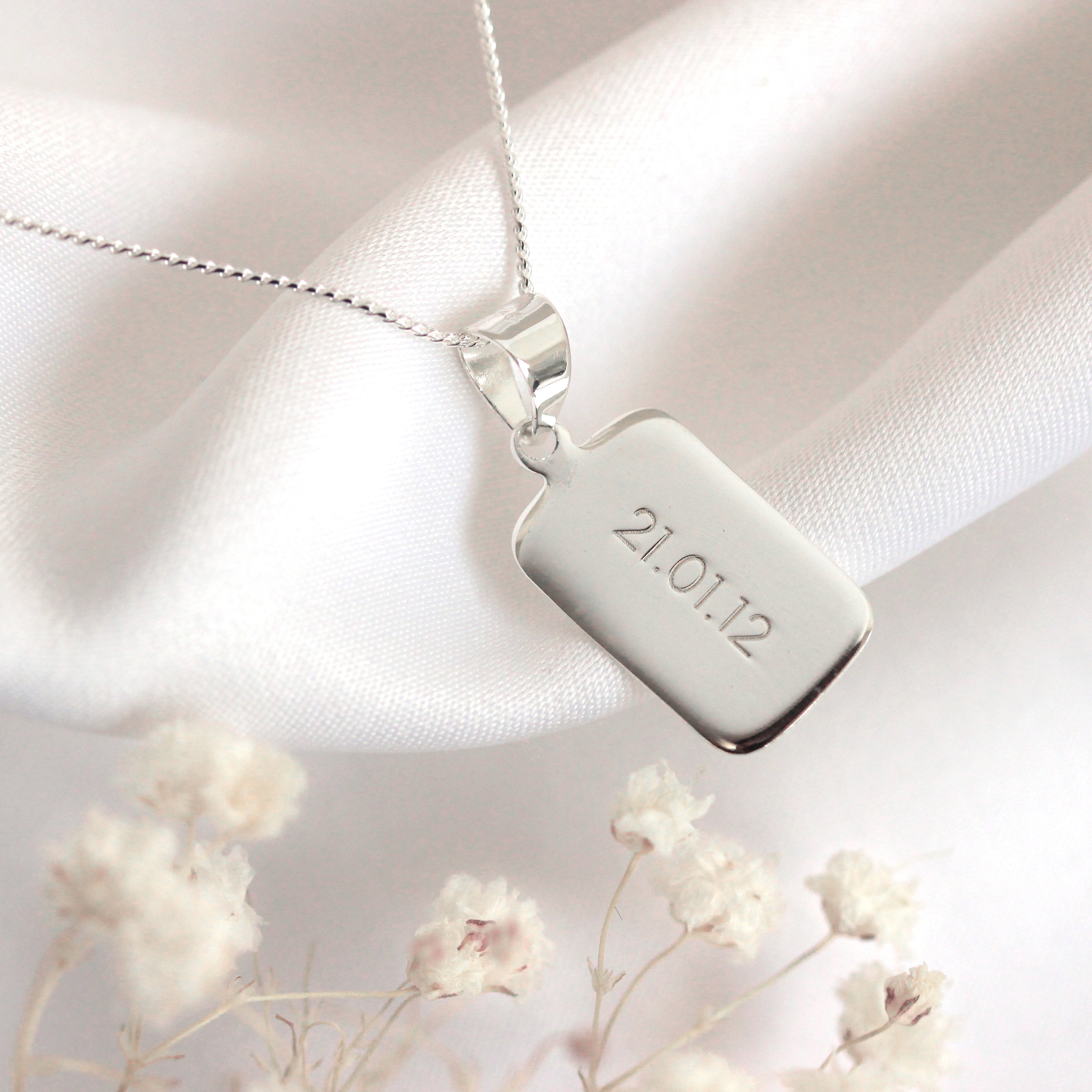 Sterling Silver Rectangular Engravable Pendant Necklace 14- 28 Inches