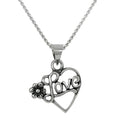 Sterling Silver Open Love Heart Pendant Necklace with Flower 14 -28 Inches