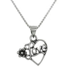Sterling Silver Open Love Heart Pendant Necklace with Flower 14 -28 Inches
