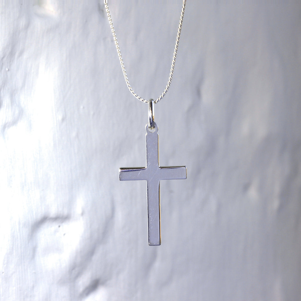 Large Plain Sterling Silver Cross Pendant Necklace 14 - 28 Inches