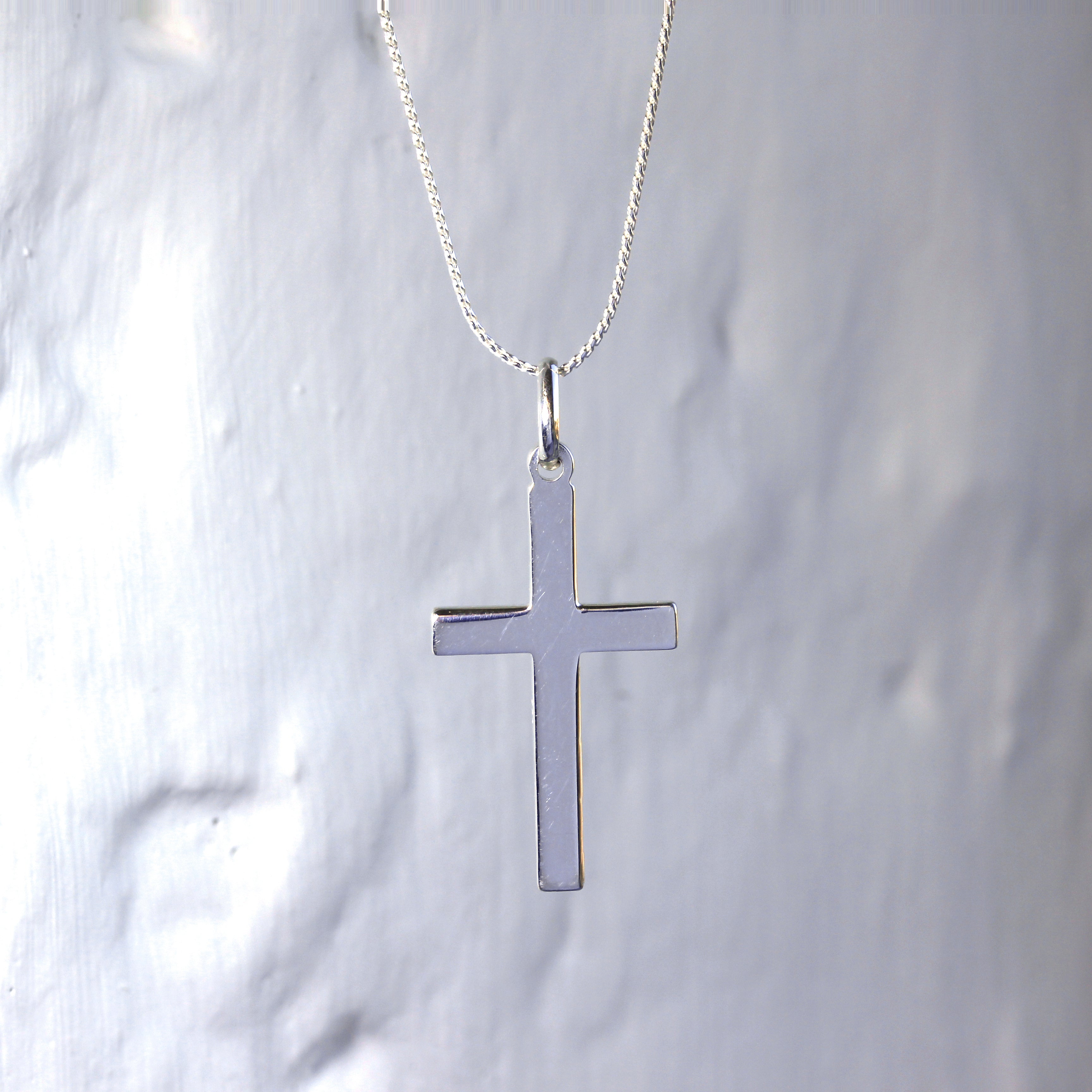 Large Plain Sterling Silver Cross Pendant Necklace 14 - 28 Inches