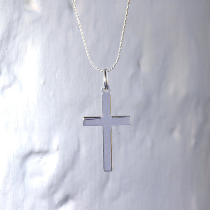 Large Plain Sterling Silver Cross Pendant Necklace 16 - 22 Inches