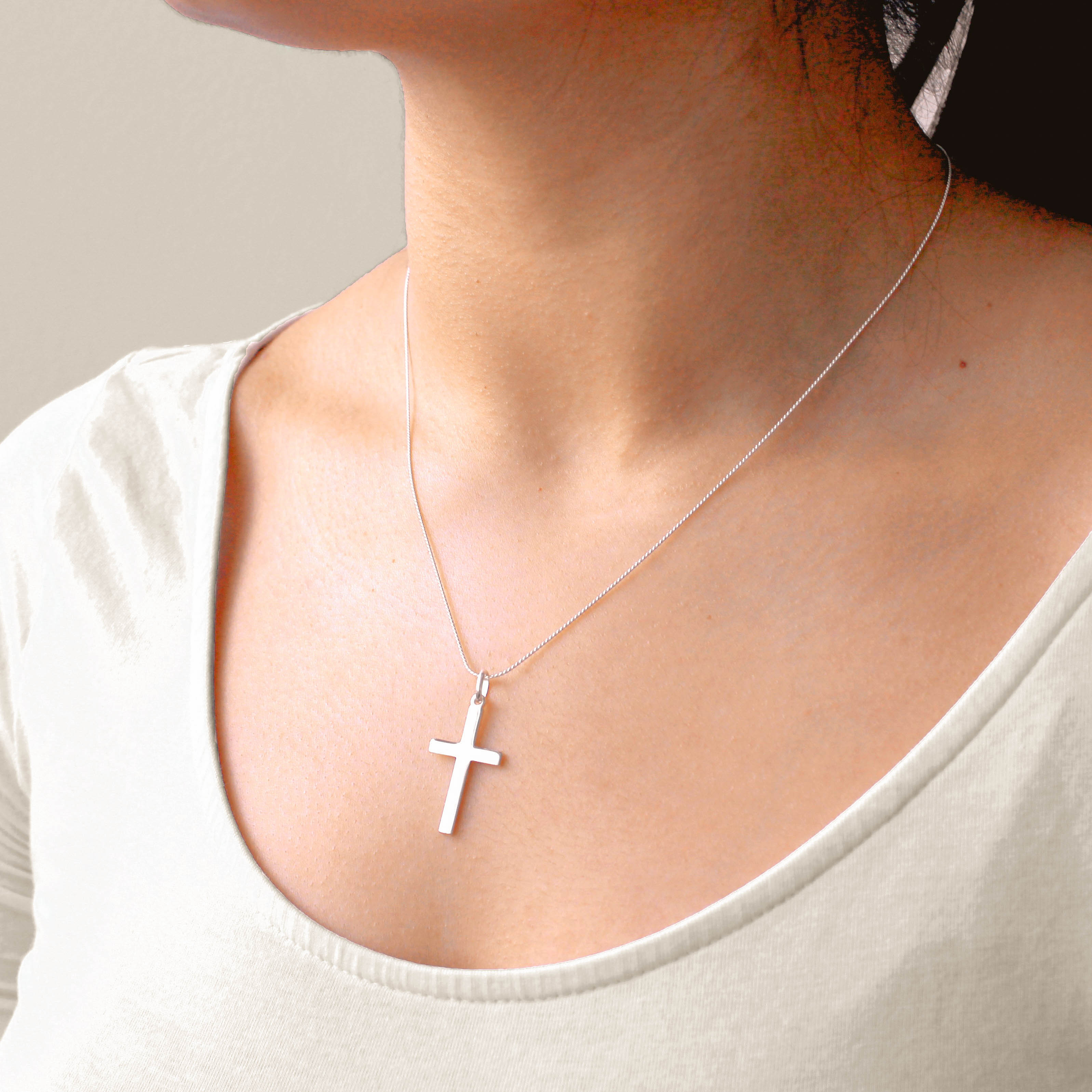 Large Plain Sterling Silver Cross Pendant Necklace 14 - 28 Inches