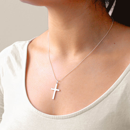 Large Plain Sterling Silver Cross Pendant Necklace 14 - 28 Inches