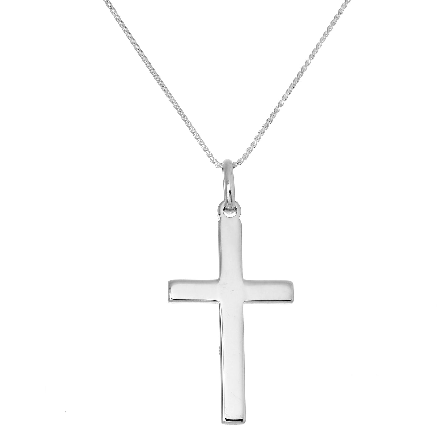 Large Plain Sterling Silver Cross Pendant Necklace 16 - 22 Inches