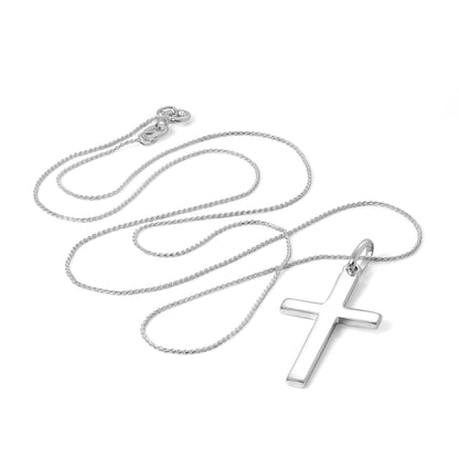 Large Plain Sterling Silver Cross Pendant Necklace 16 - 22 Inches