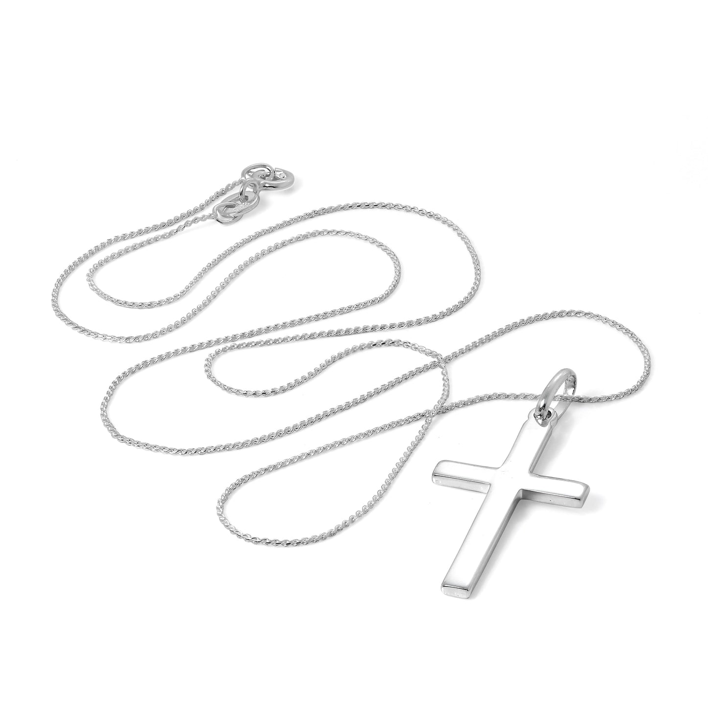 Großer schlichter Sterling Silber Kreuz-Anhänger Halskette 16 - 22 Zoll