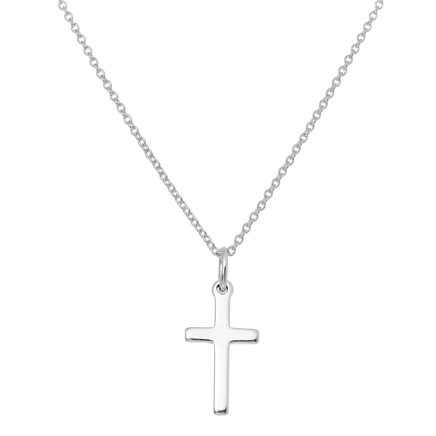 Plain Sterling Silver Cross on Chain 16 - 22 Inches