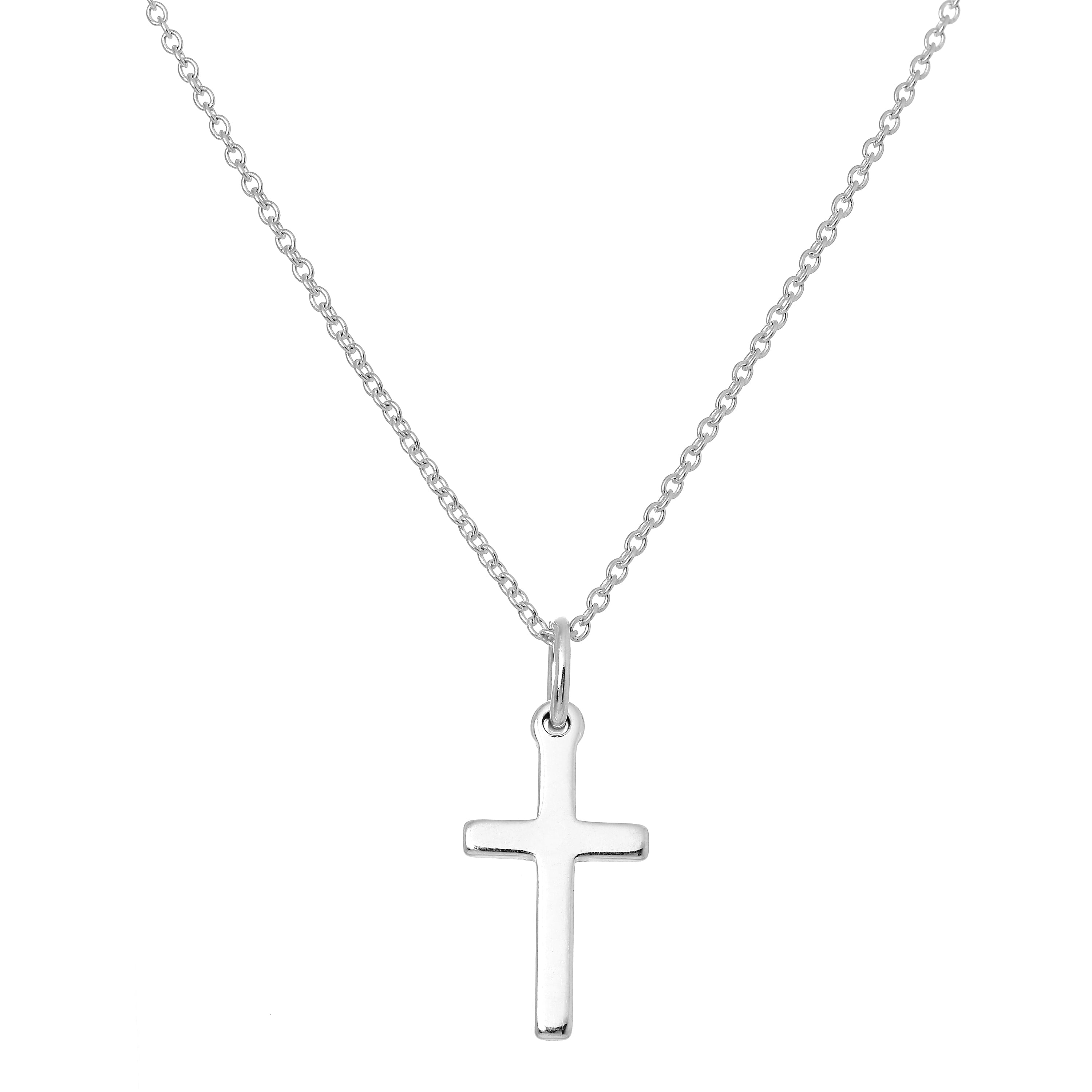 Plain Sterling Silver Cross on Chain 16 - 22 Inches