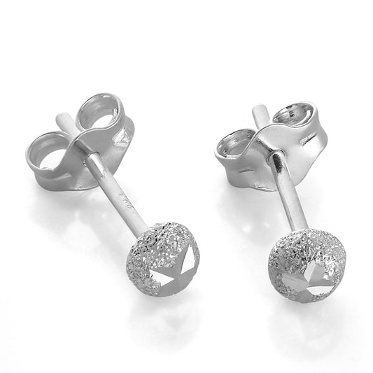 Sterling Silver Diamond Cut Kiss Frosted Stud Earrings