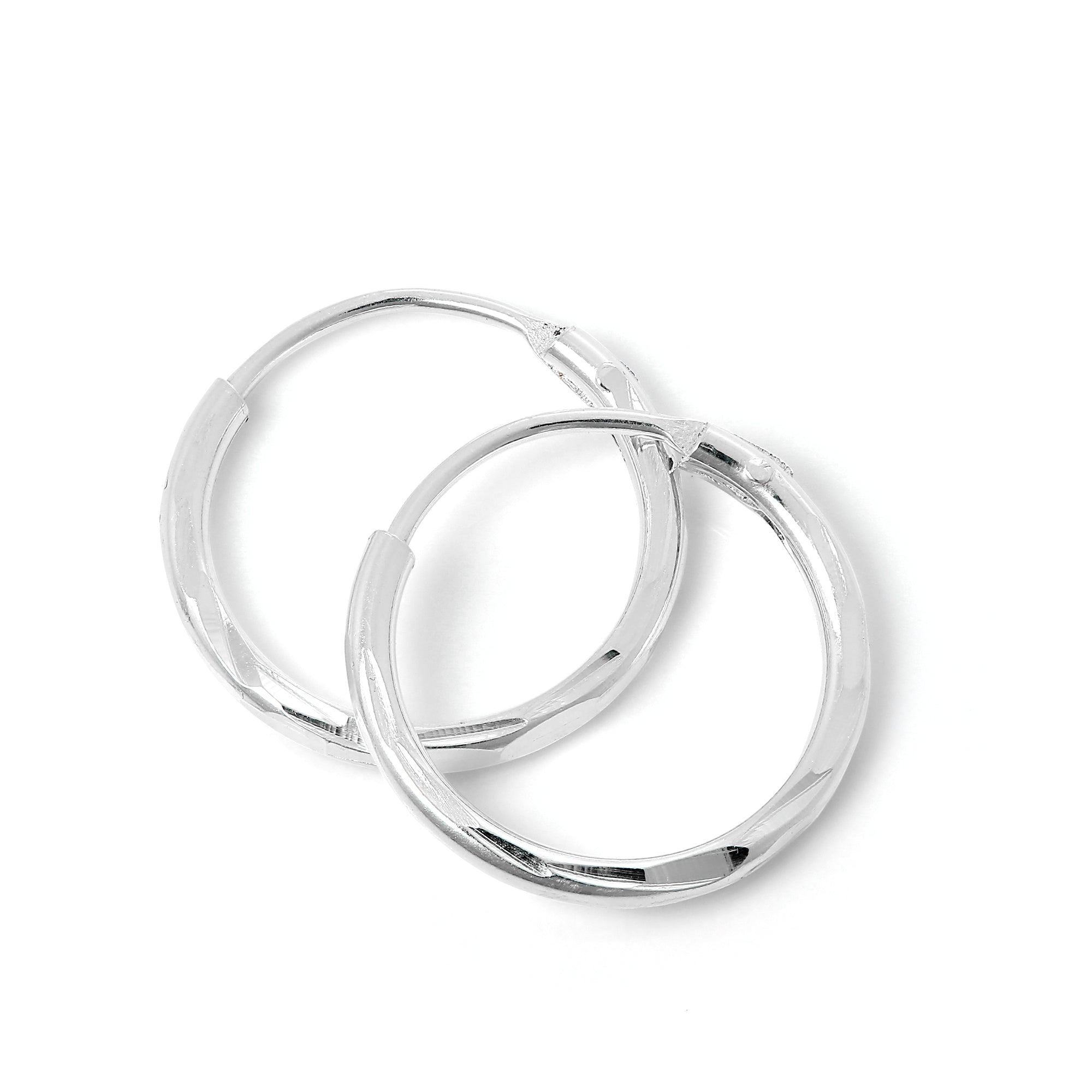 Sterling Silver Diamond Cut Sleeper 12mm Hoop Earrings