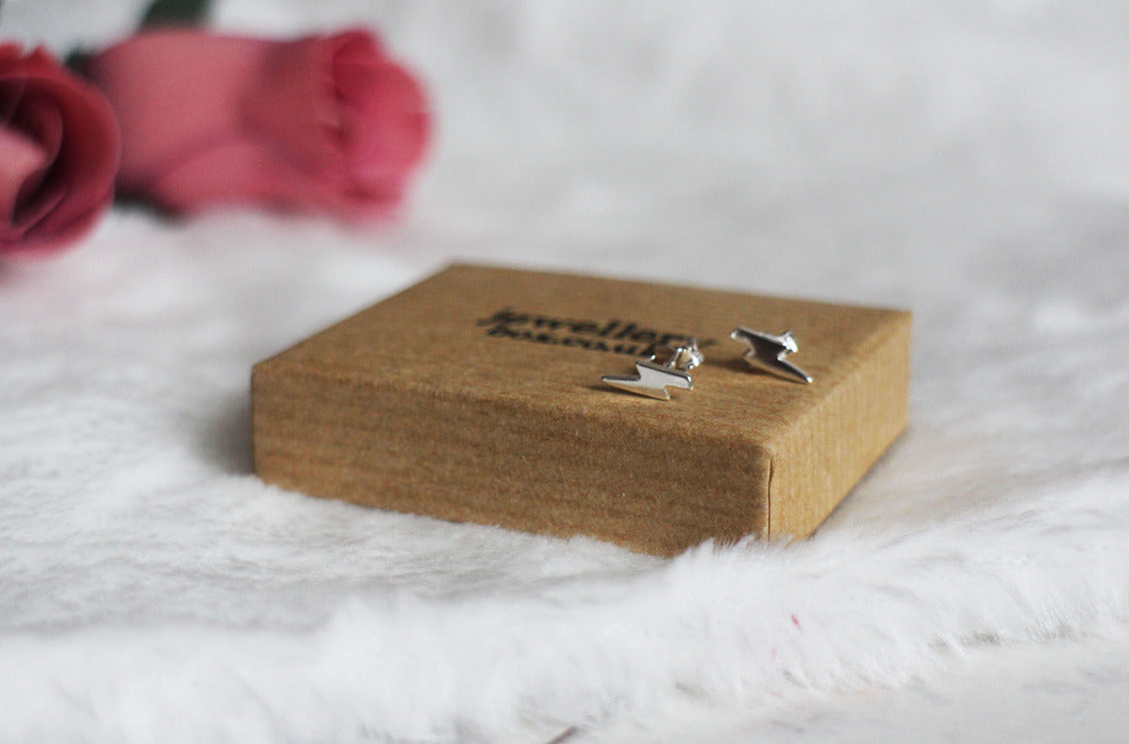Sterling Silver Lightning Bolt Stud Earrings