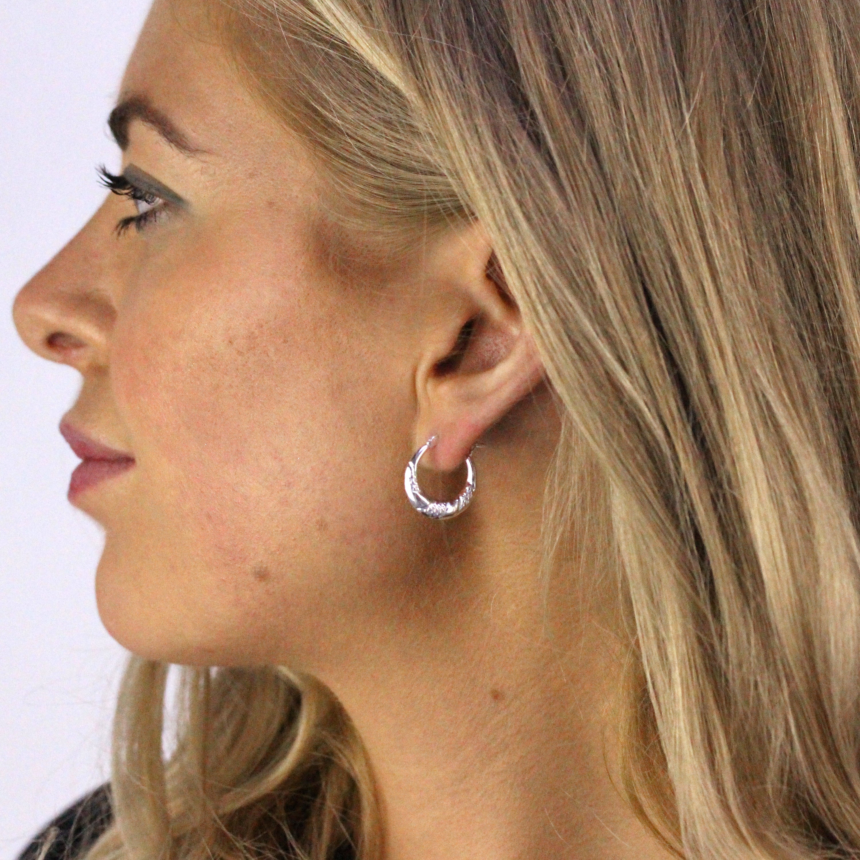 Sterling Silver Textured Twisted Creole 18mm Hoop Earrings
