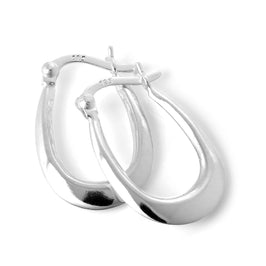 Sterling Silver Long Plain Loop Creole 13mm Hoop Earrings