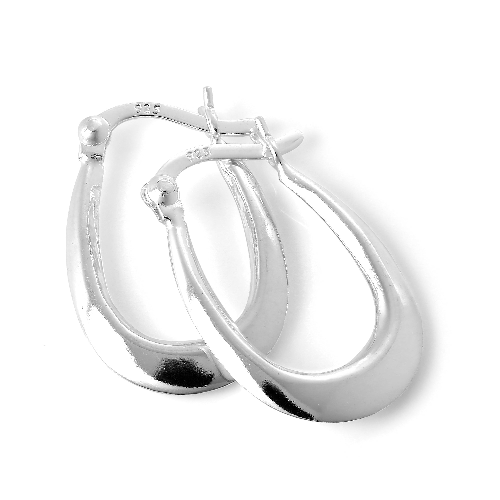 Sterling Silver Long Plain Loop Creole 13mm Hoop Earrings