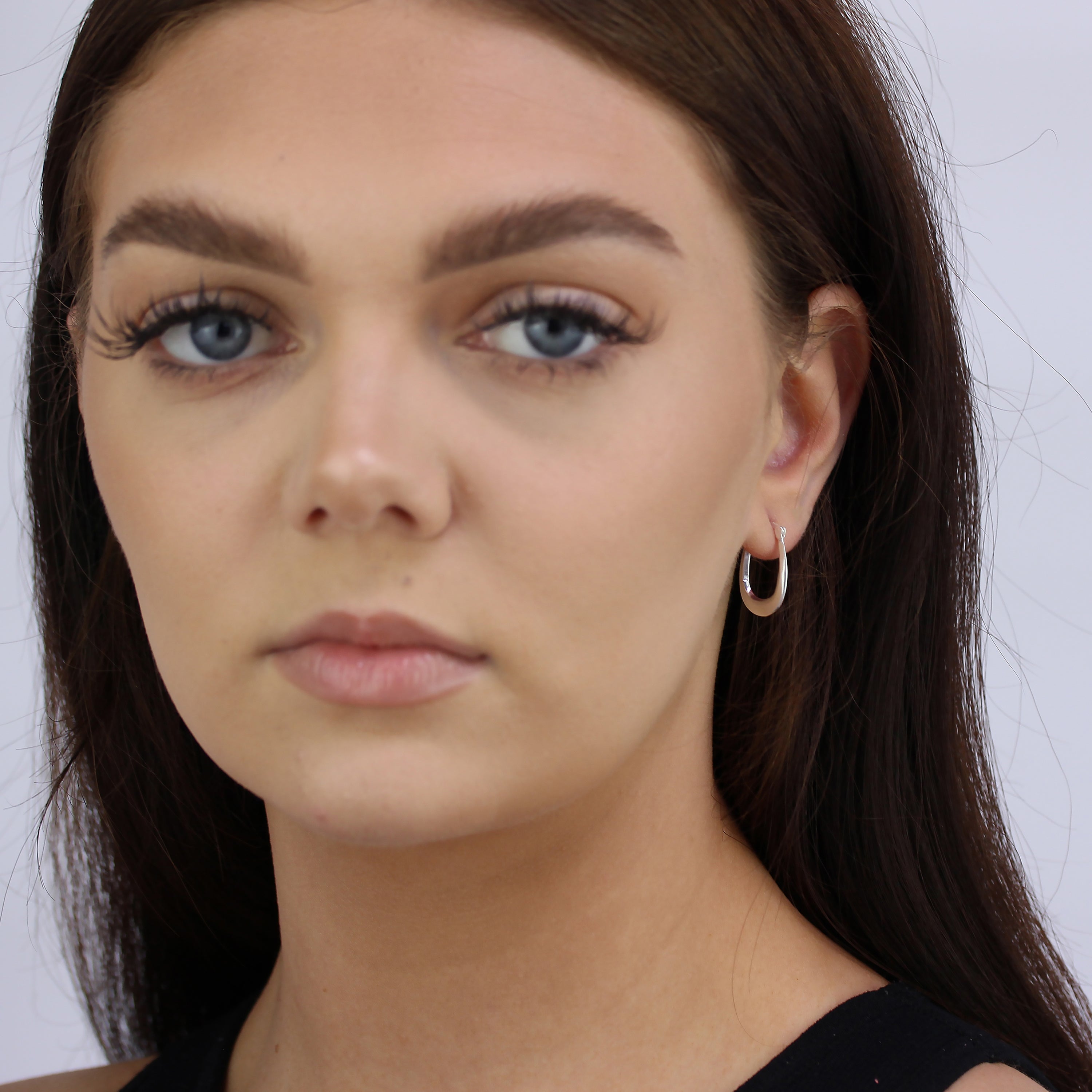 Sterling Silver Long Plain Loop Creole 13mm Hoop Earrings