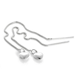 Sterling Silver Heart Pull Through Box Chain Earrings